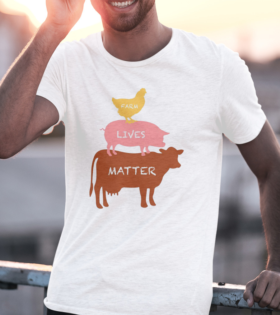 Farm Lives Matter Chicken Pig Cow Stacked Animal T-Shirt