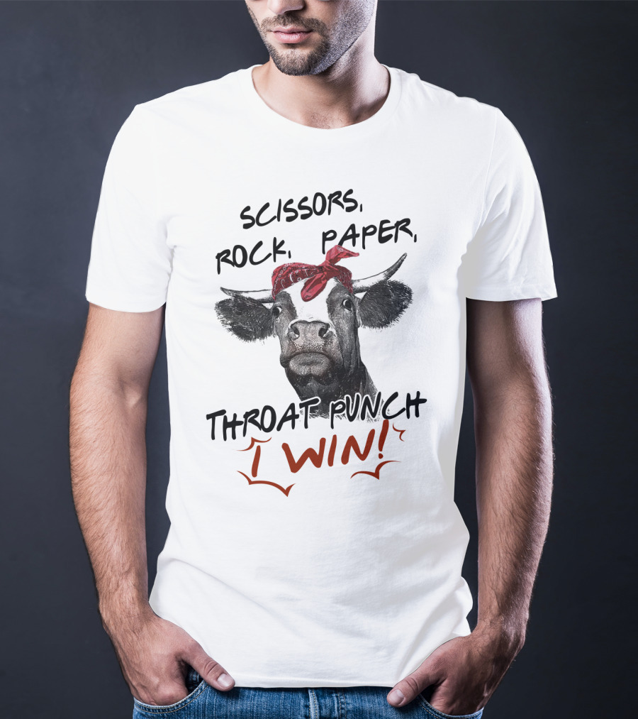 Scissors Rock Paper Throat Punch I Win Funny Cow Bandana T-Shirt