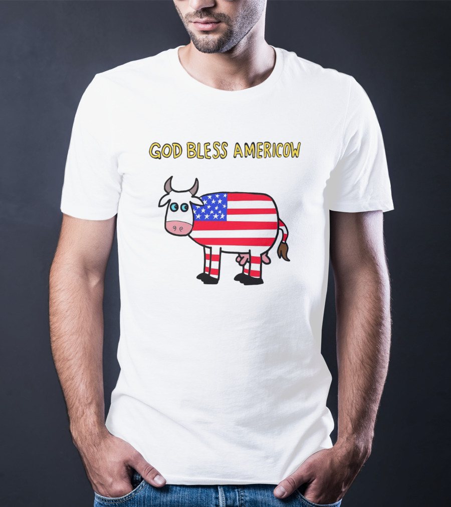 God Bless Americow Patriotic Cow With American Flag T-Shirt