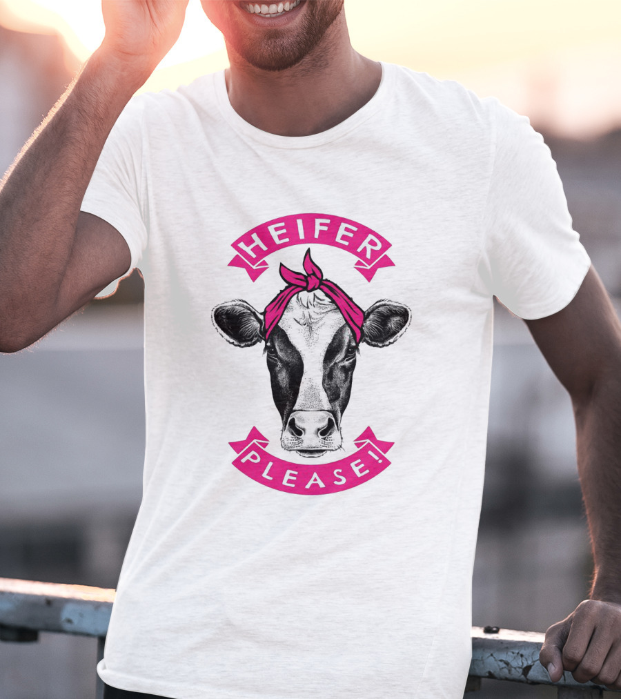 Heifer Please Cow With Pink Bandana Cowgirl T-Shirt
