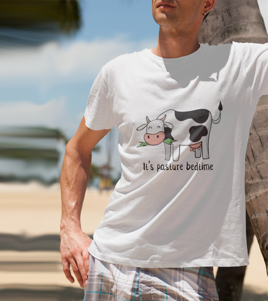 Humorous Cartoon Cow It's Pasture Bedtime T-Shirt