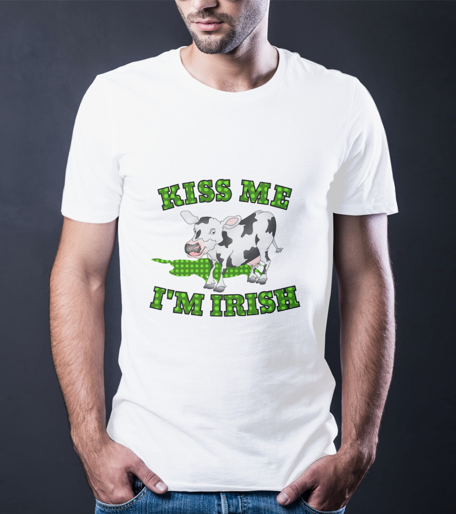 Kiss Me I'm Irish Cow With Green Polka Dot Accents T-Shirt