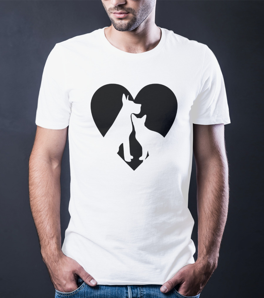 Love Animals Heart Silhouette Featuring Dog And Cat T-Shirt