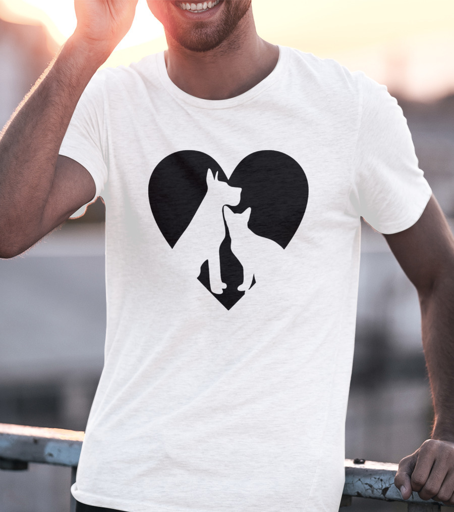 Love Animals Heart Silhouette Featuring Dog And Cat T-Shirt