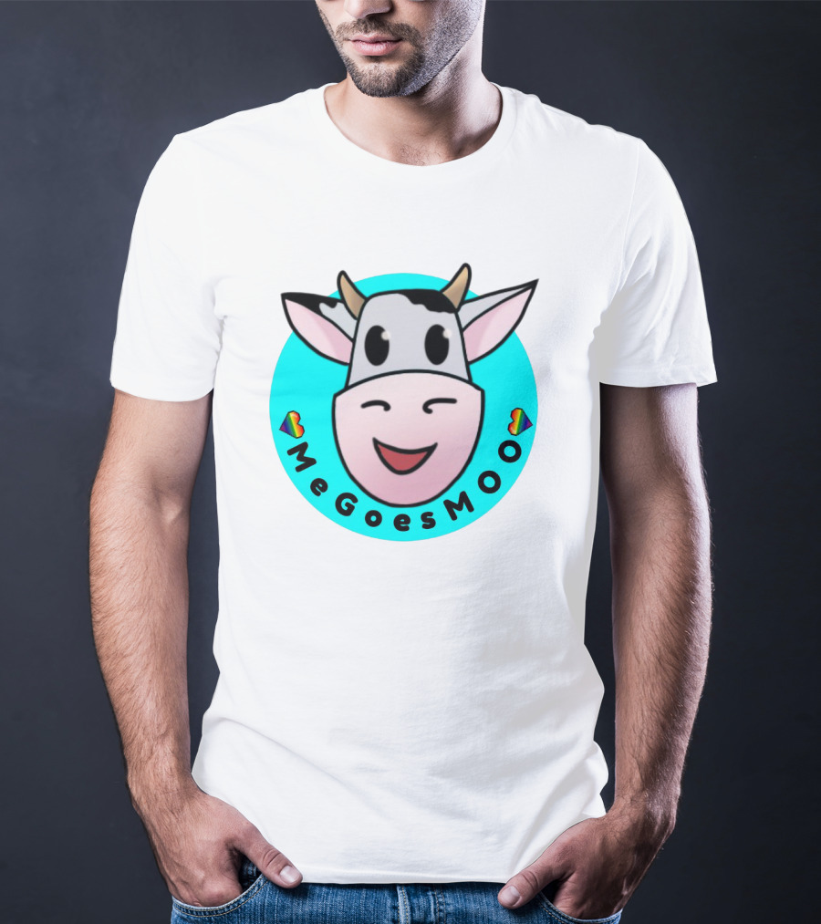 MeGoesMOO Cute Cow Face With Rainbow Hearts T-Shirt