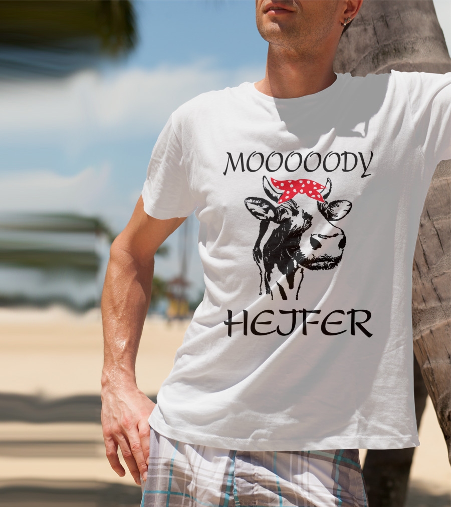 Mooooody Heifer Cow With Red Polka Dot Bandana T-Shirt