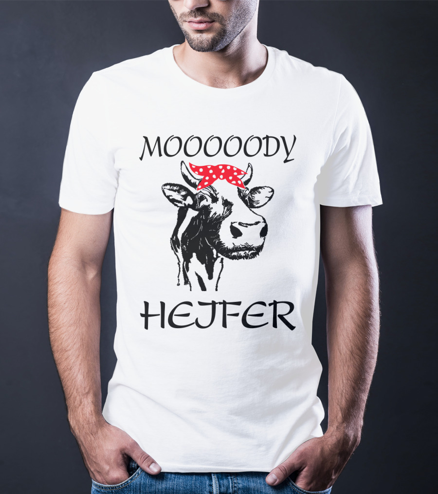 Mooooody Heifer Cow With Red Polka Dot Bandana T-Shirt
