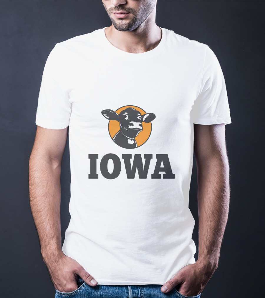 Iowa Love Cow In Black And Orange Circle T-Shirt