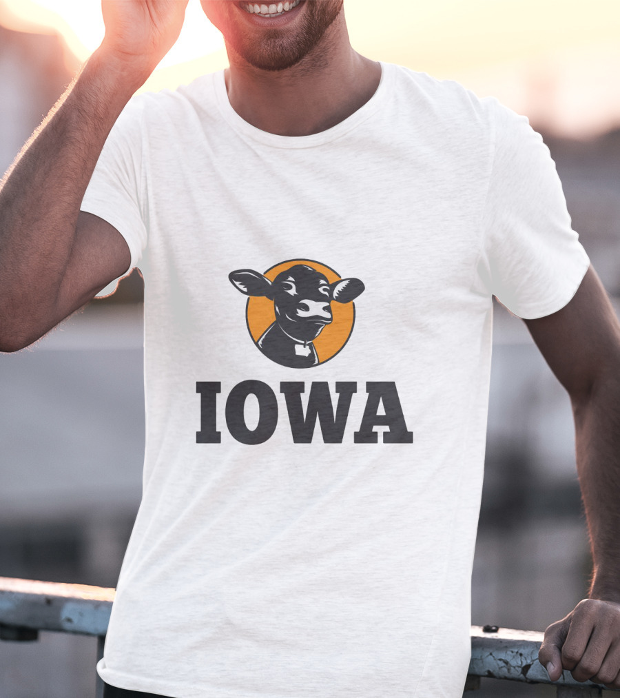 Iowa Love Cow In Black And Orange Circle T-Shirt