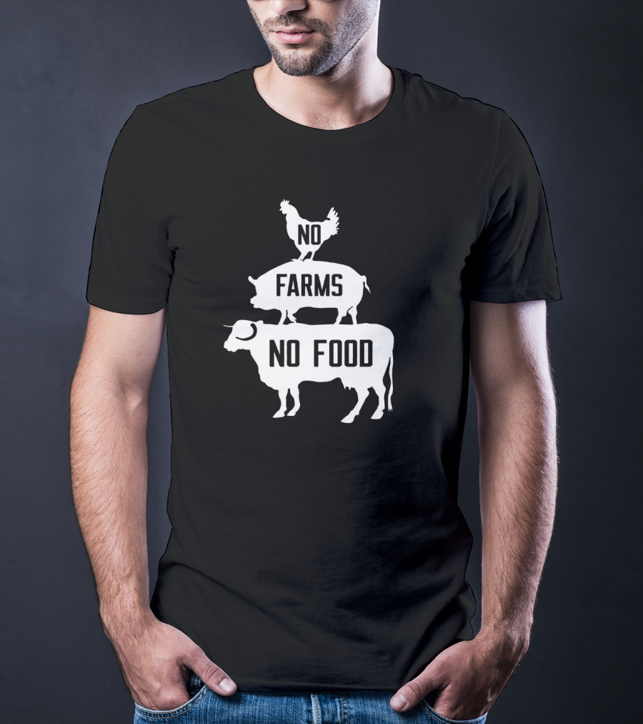 No Farms No Food Stacked Animals Vegan T-Shirt