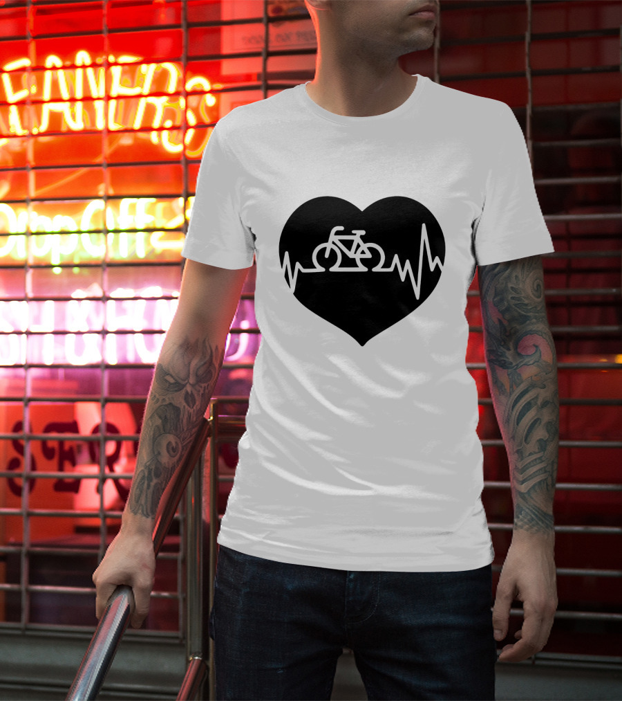 Bicycle Heartbeat Pulse Inside Heart T-Shirt
