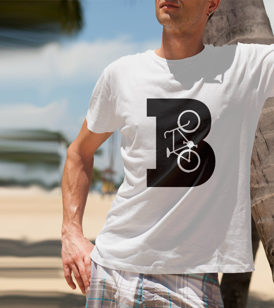 B Letter With Bicycle Motif Design In Bold Black T-Shirt