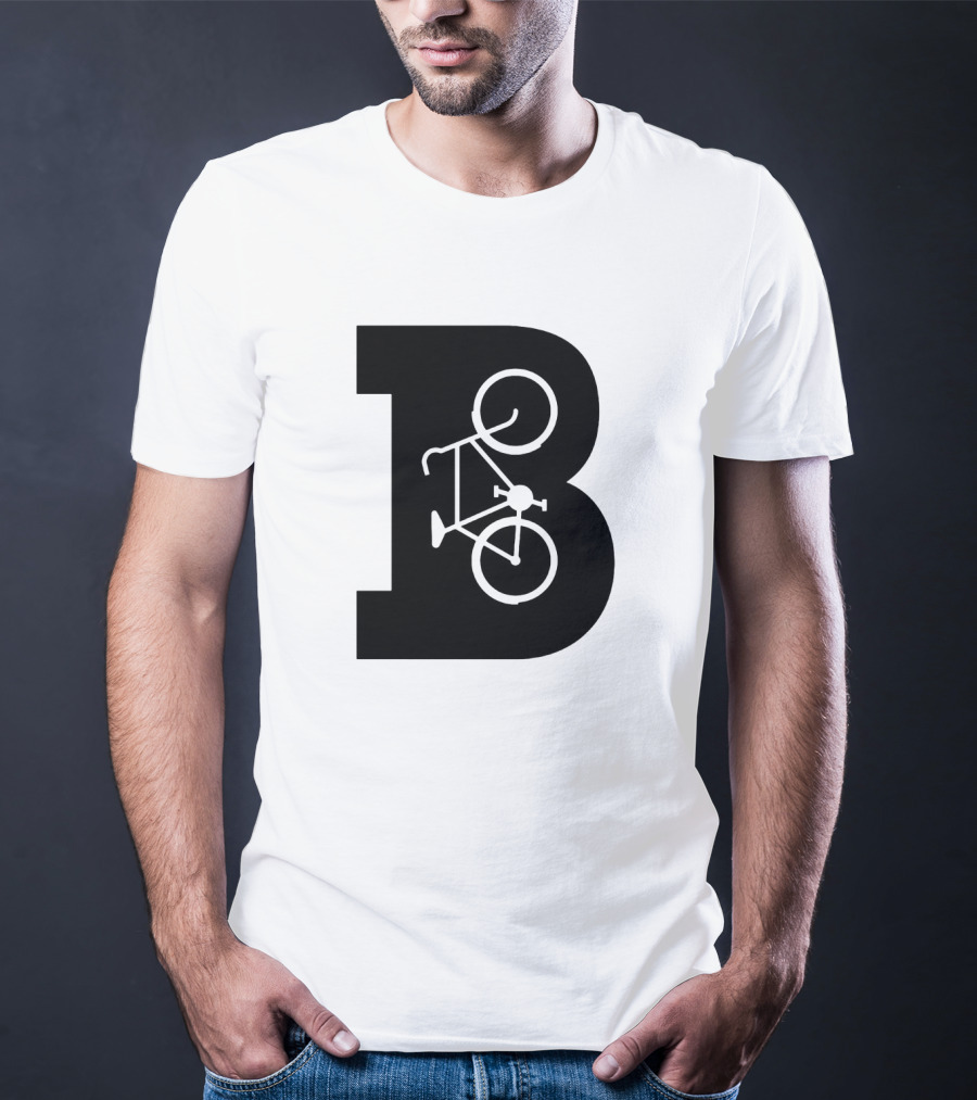 B Letter With Bicycle Motif Design In Bold Black T-Shirt