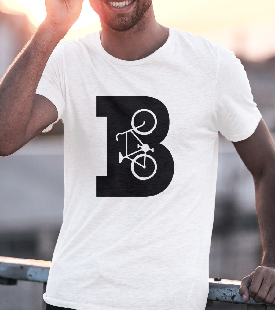 B Letter With Bicycle Motif Design In Bold Black T-Shirt