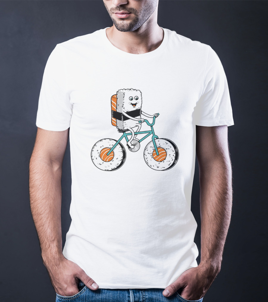 Sushi Roll Bicycle Rider With Salmon Wheel T-Shirt