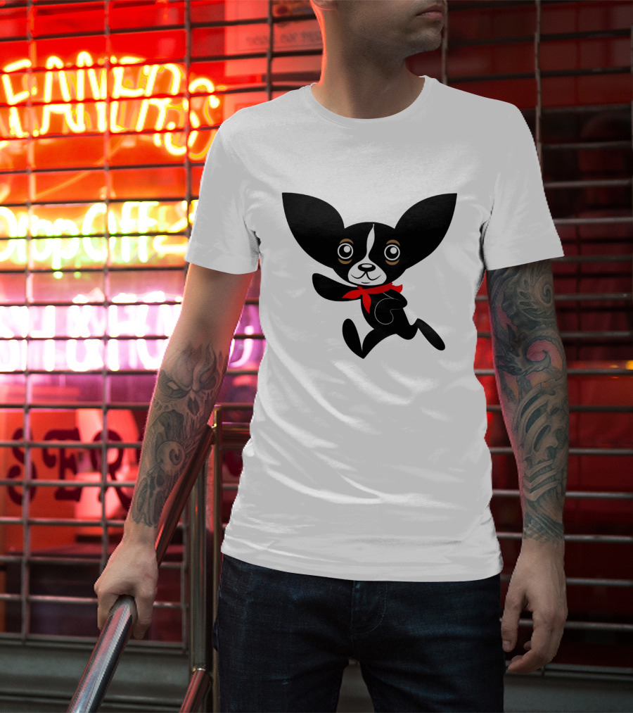 Chihuahua Hola Rico Black And White With Red Bandana Smooth Hair T-Shirt