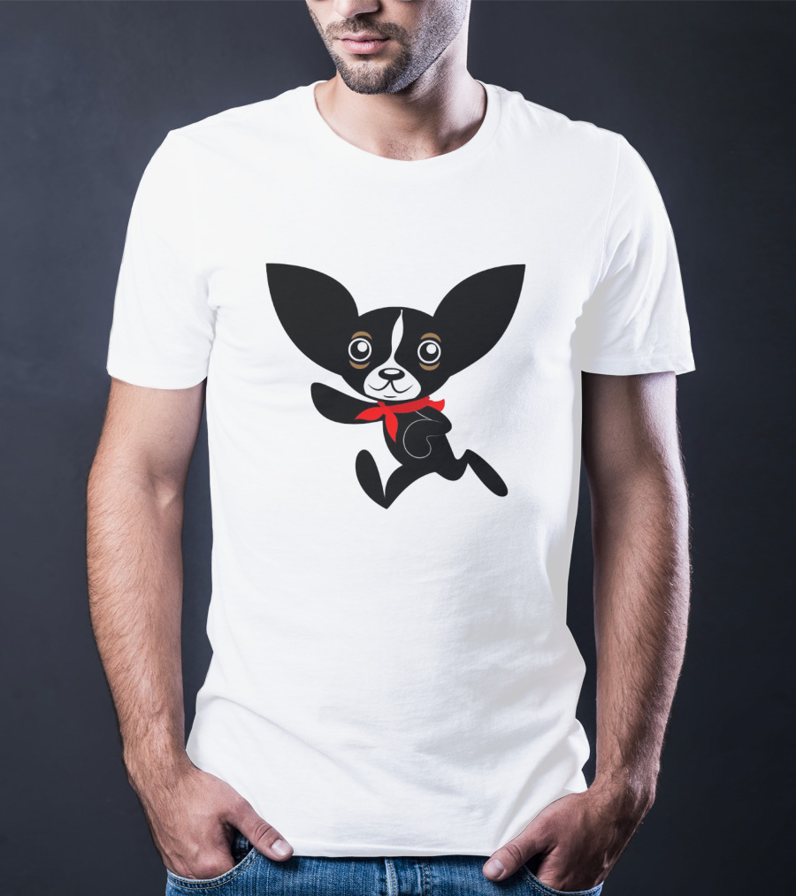 Chihuahua Hola Rico Black And White With Red Bandana Smooth Hair T-Shirt