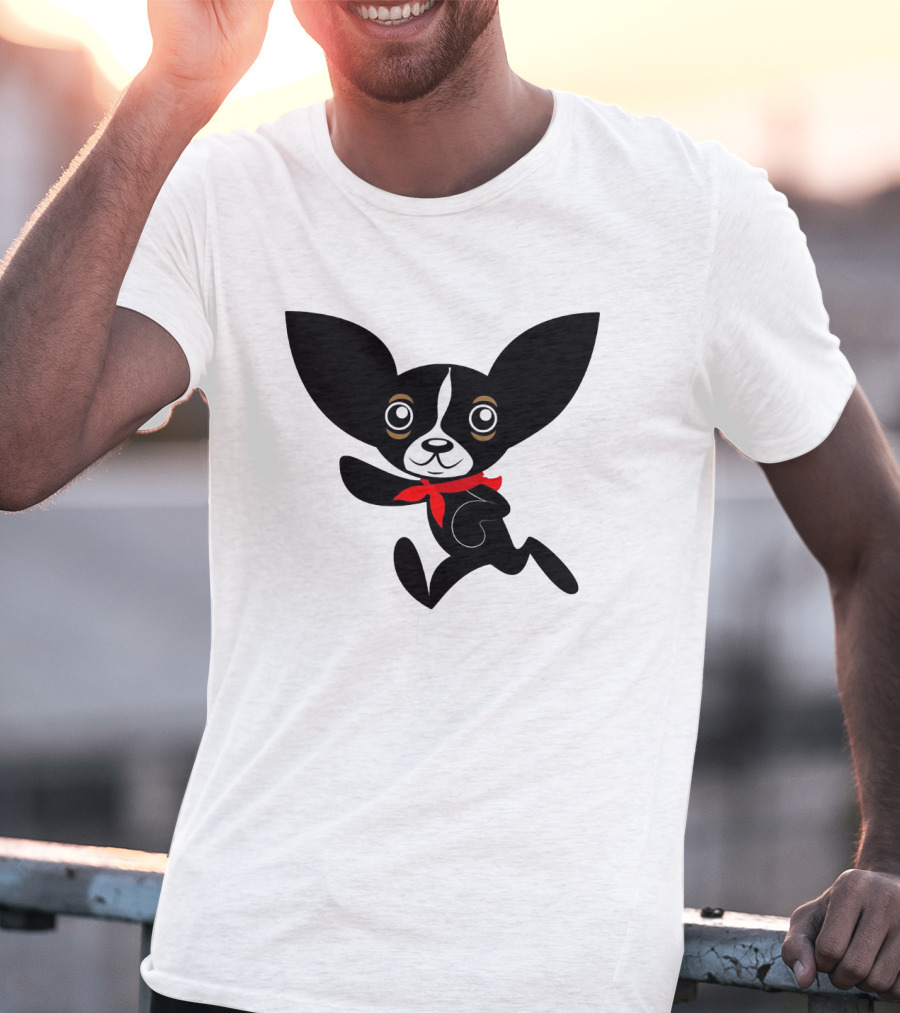 Chihuahua Hola Rico Black And White With Red Bandana Smooth Hair T-Shirt