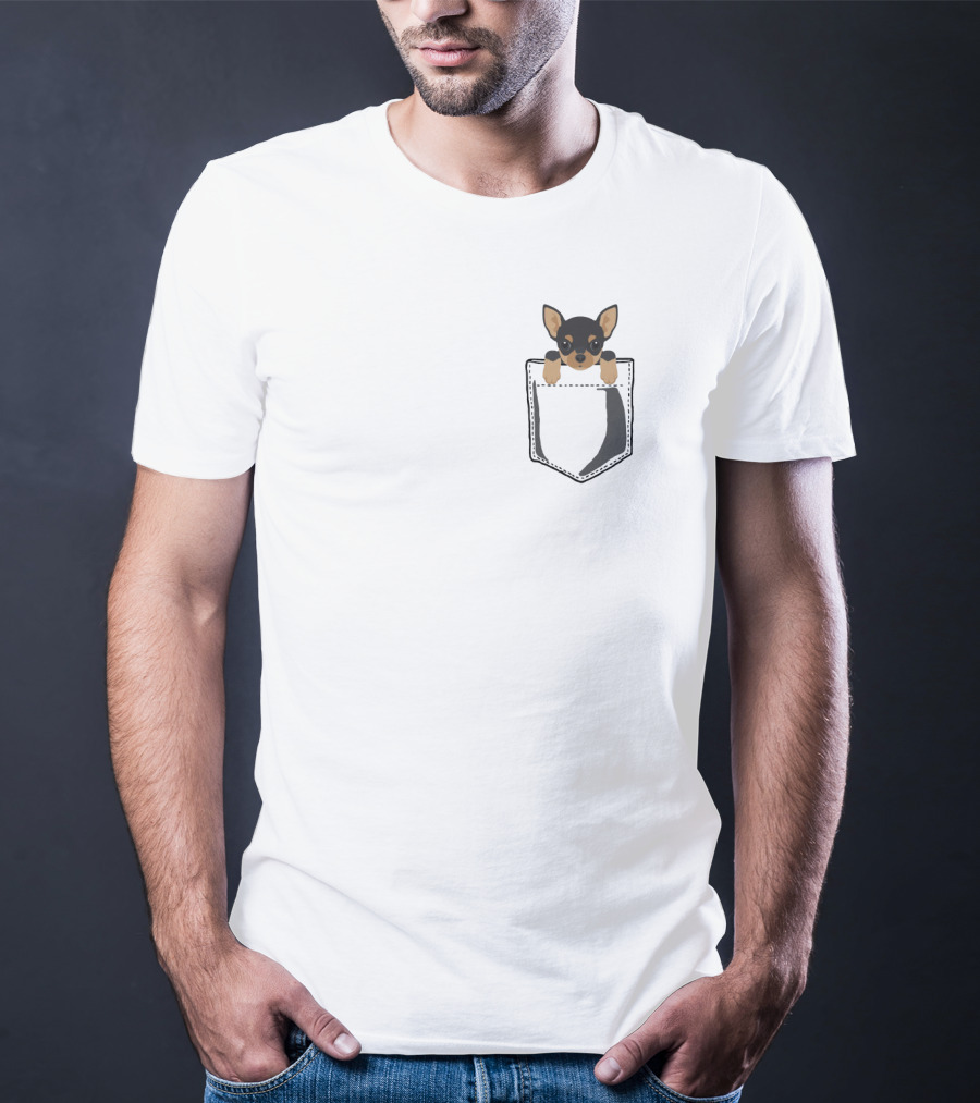 Pocket Chihuahua Cute Dog In Black Fabric Pocket T-Shirt