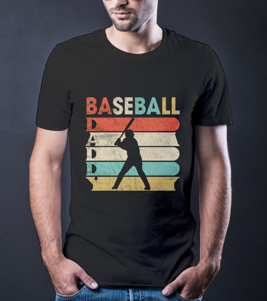 Retro Baseball Daddy Vintage Stripes Silhouette Batter T-Shirt