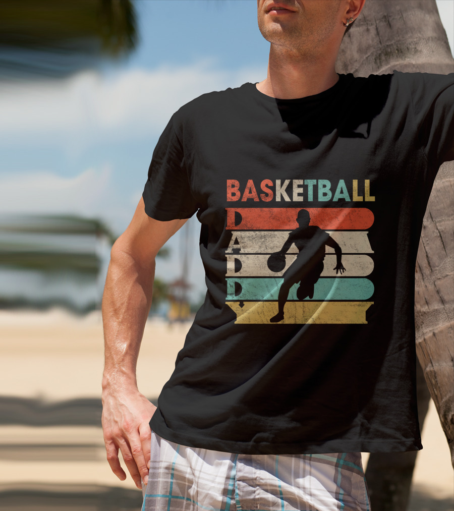 Basketball Daddy Retro Silhouette Player Vintage Stripes T-Shirt