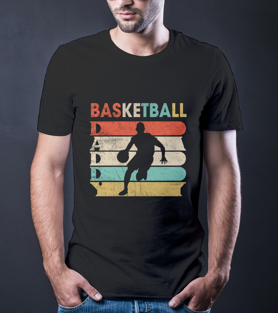 Basketball Daddy Retro Silhouette Player Vintage Stripes T-Shirt