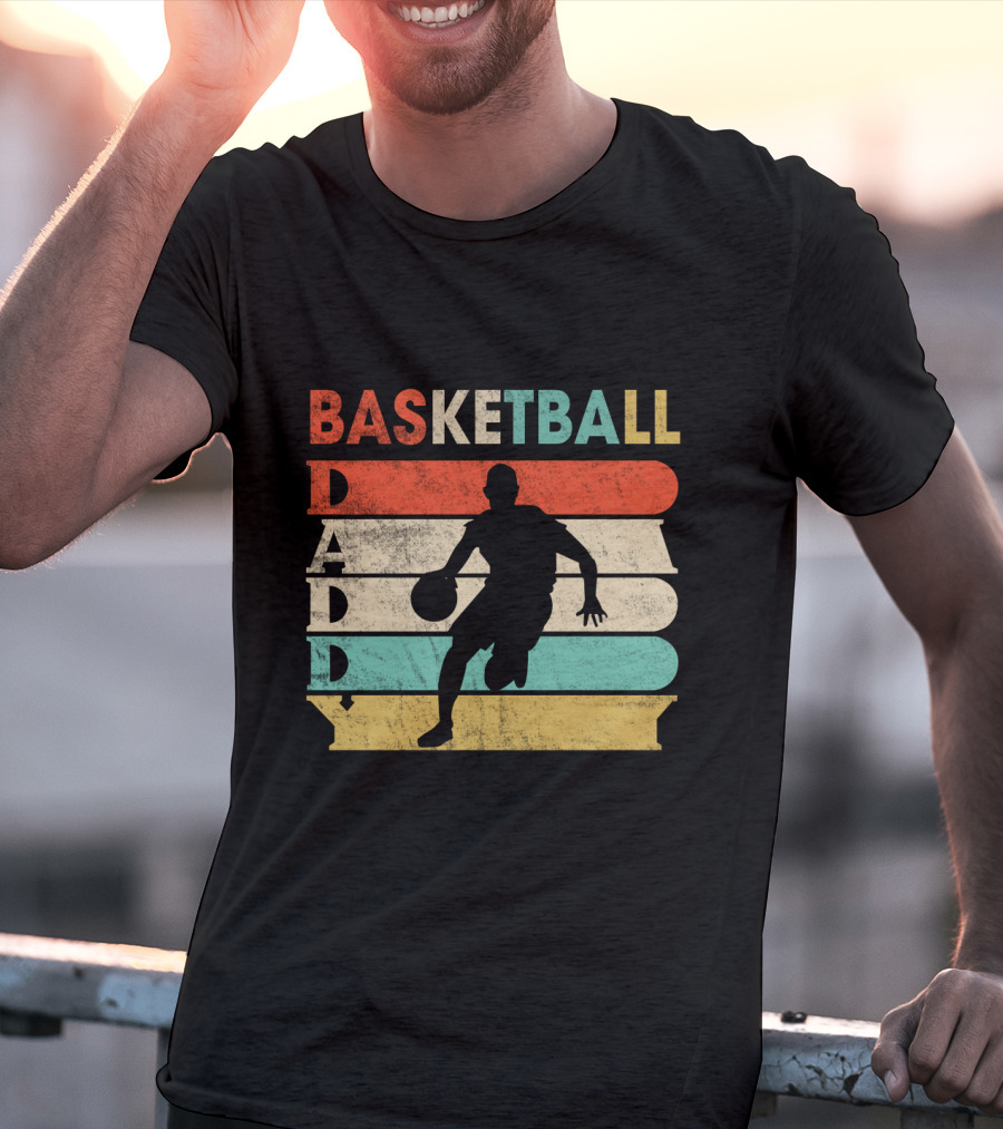 Basketball Daddy Retro Silhouette Player Vintage Stripes T-Shirt