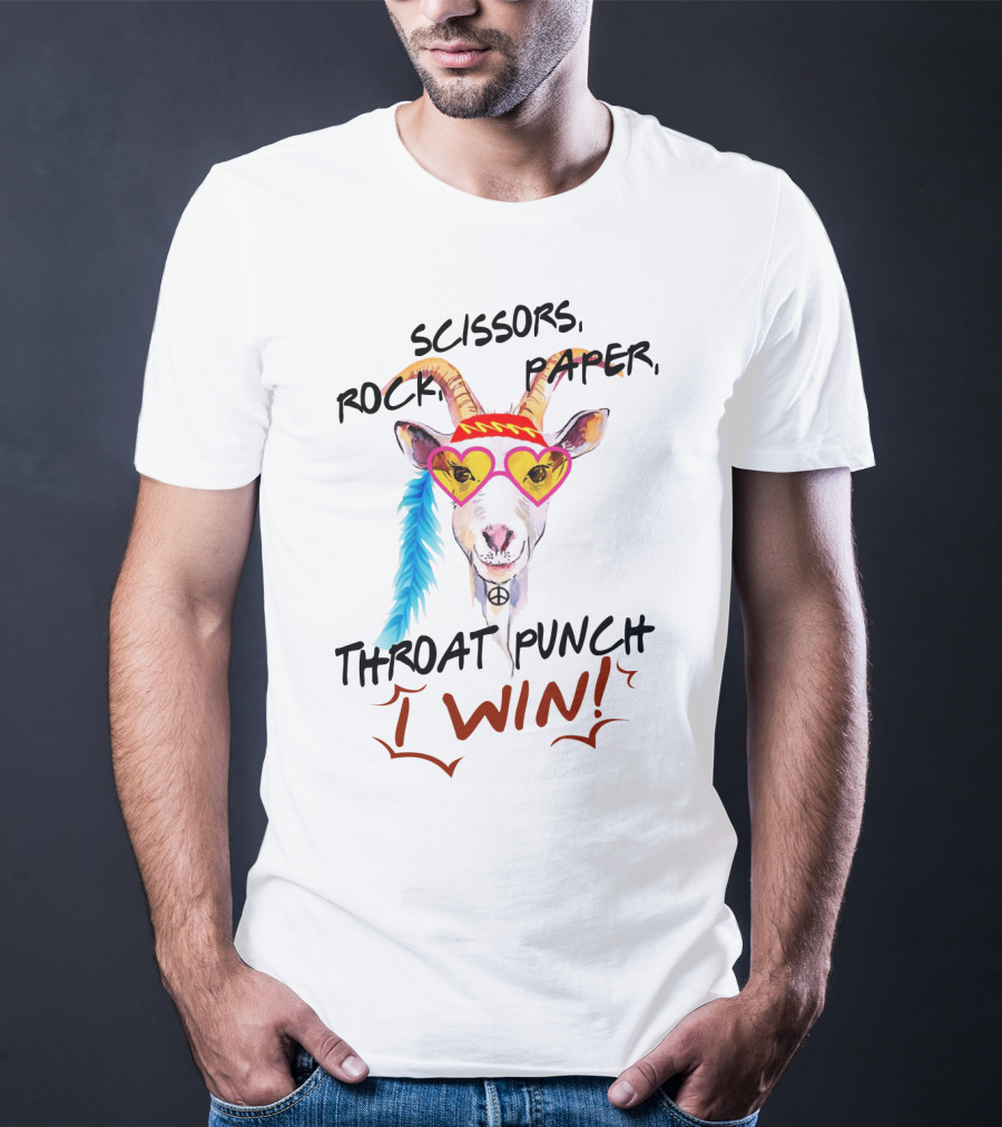 Scissors Rock Paper Goat Throat Punch I Win Peace Sign Heart Glasses T-Shirt