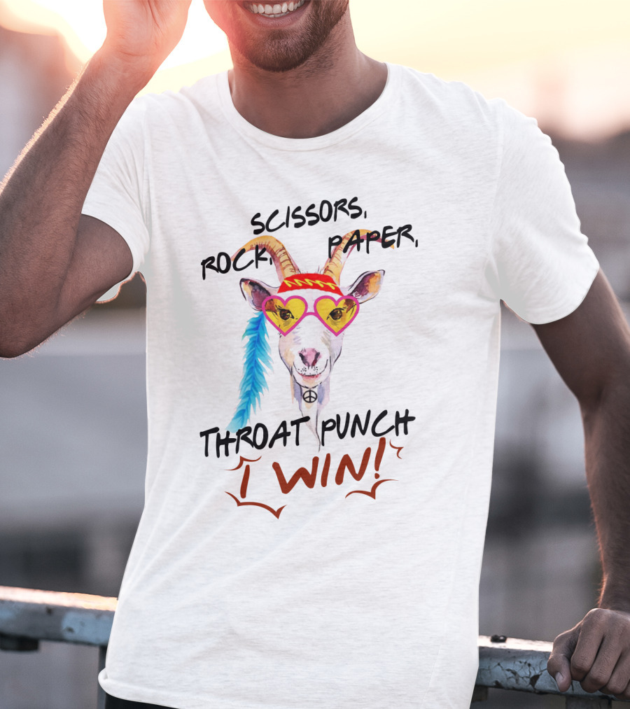 Scissors Rock Paper Goat Throat Punch I Win Peace Sign Heart Glasses T-Shirt