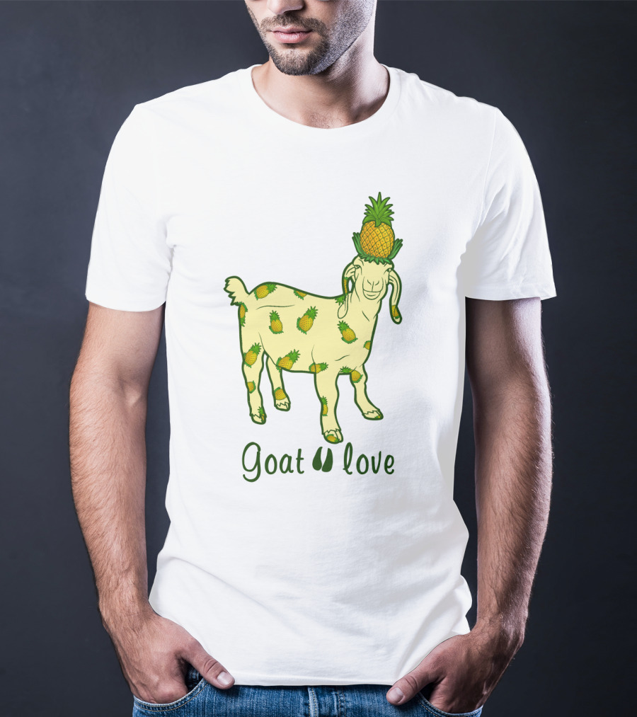 Goat With Pineapple Patterns And Text 'Goat Love' T-Shirt