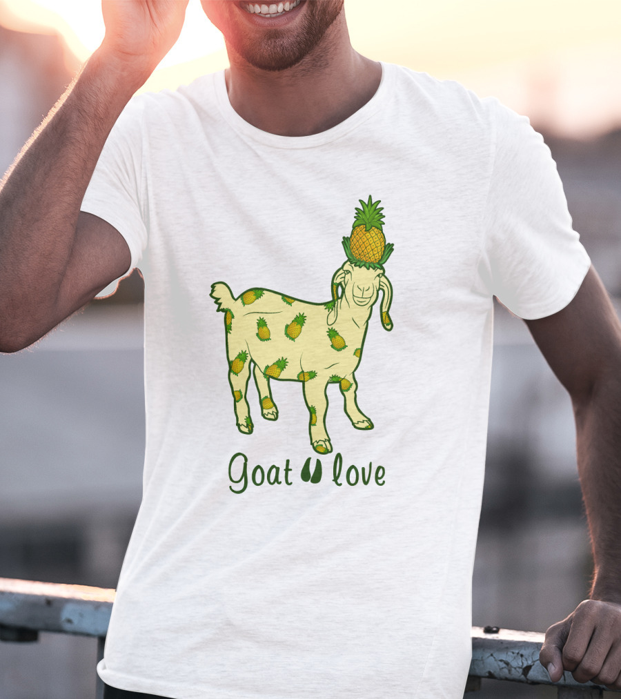 Goat With Pineapple Patterns And Text 'Goat Love' T-Shirt