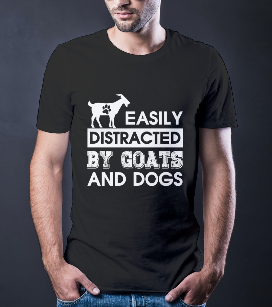 Easily Distracted By Goats With Paw Print And Dogs Enthusiast T-Shirt
