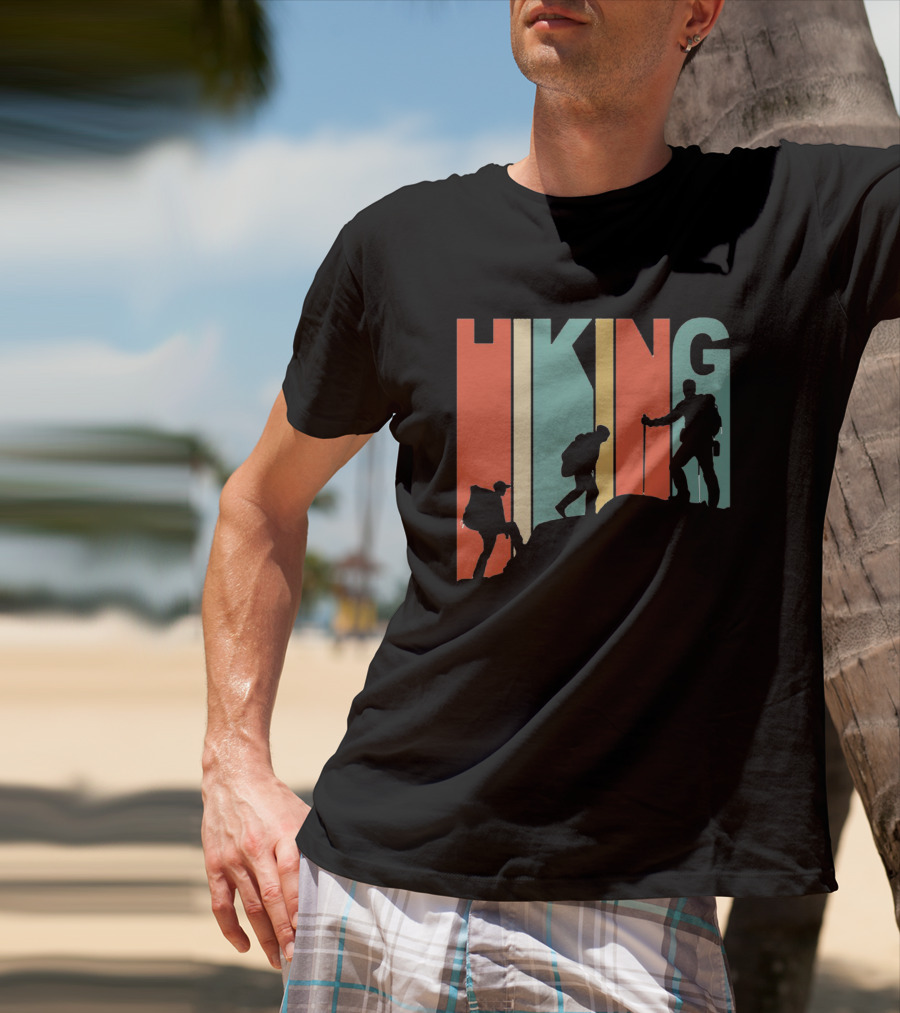 Retro Gradient Hiking Silhouette Adventure T-Shirt