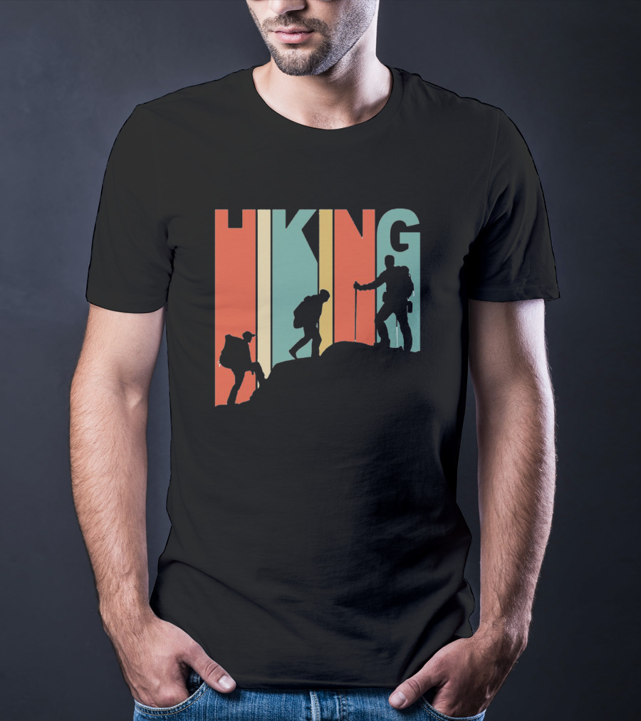 Retro Gradient Hiking Silhouette Adventure T-Shirt