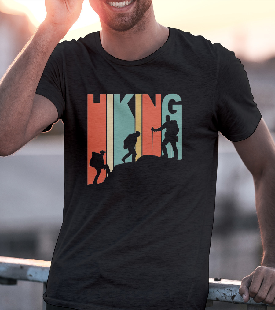 Retro Gradient Hiking Silhouette Adventure T-Shirt