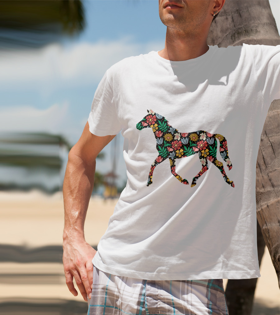 Floral Horse Pattern Vibrant Flower T-Shirt