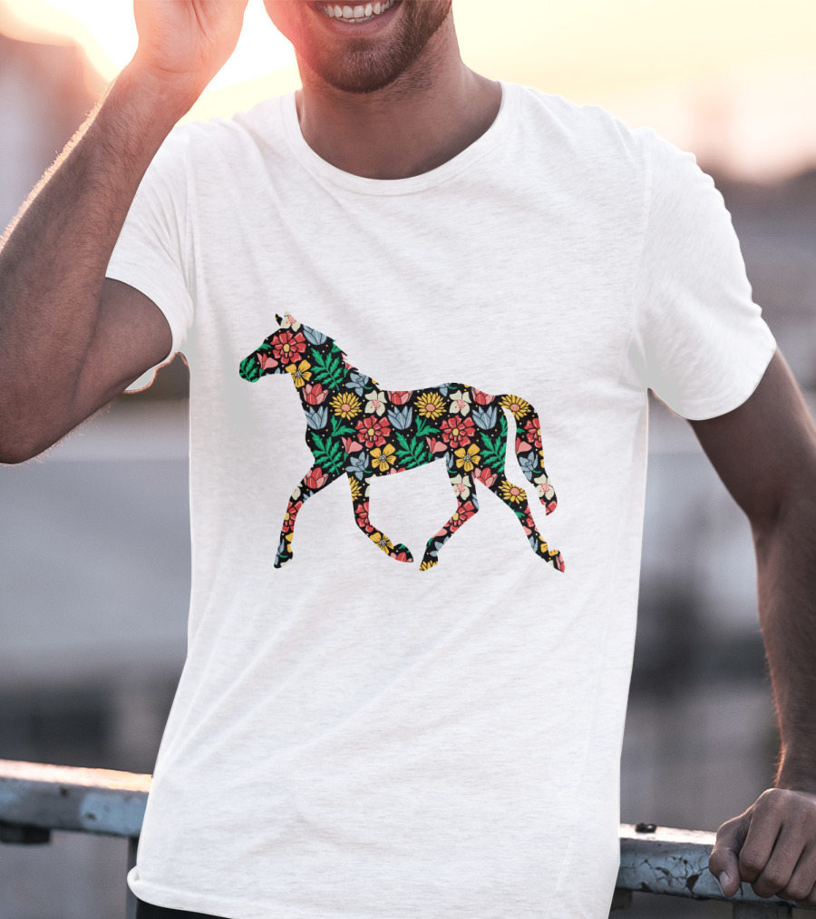 Floral Horse Pattern Vibrant Flower T-Shirt