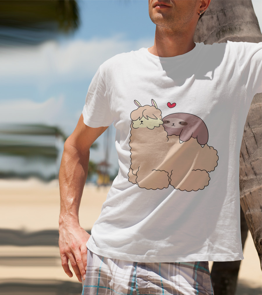 Sloth Loves Alpaca Heartwarming Cuddle Embrace With Cute Llama Vibes T-Shirt