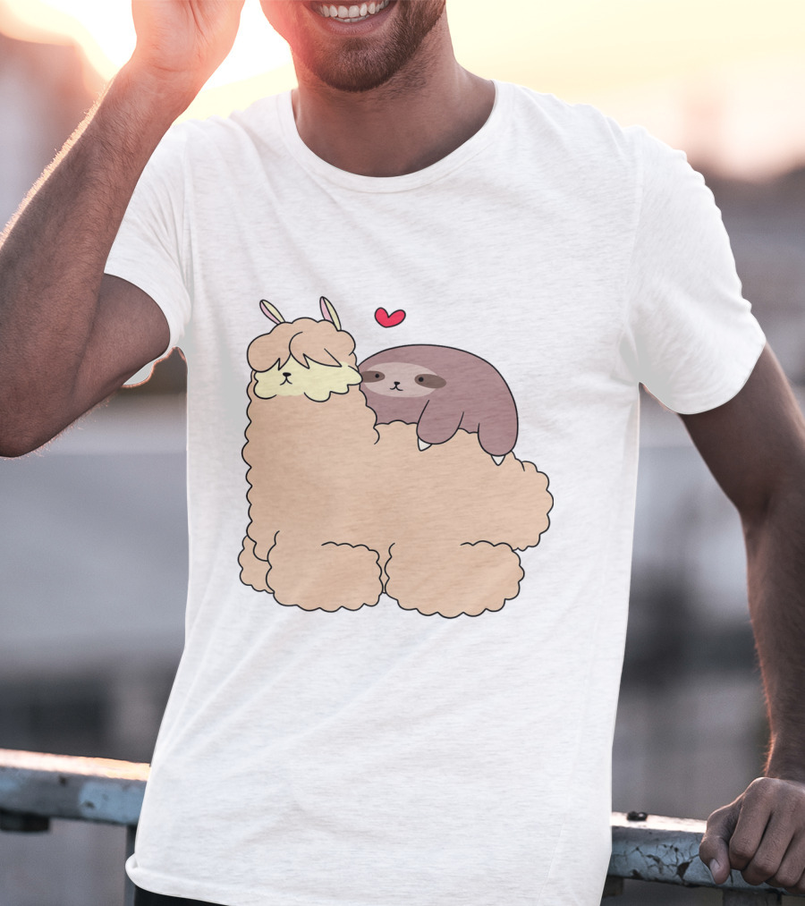 Sloth Loves Alpaca Heartwarming Cuddle Embrace With Cute Llama Vibes T-Shirt