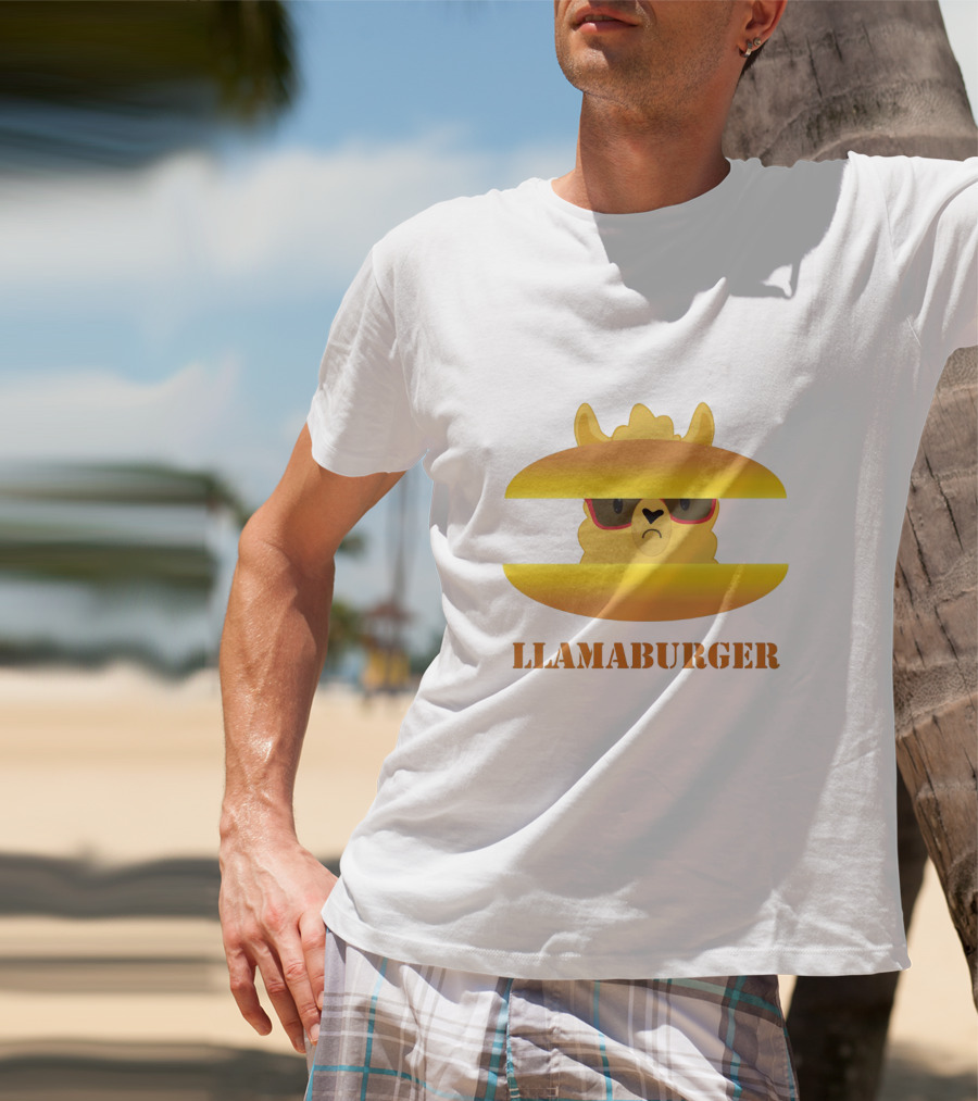 LLAMABURGER Sad Llama With Glasses Between Burger Pieces T-Shirt