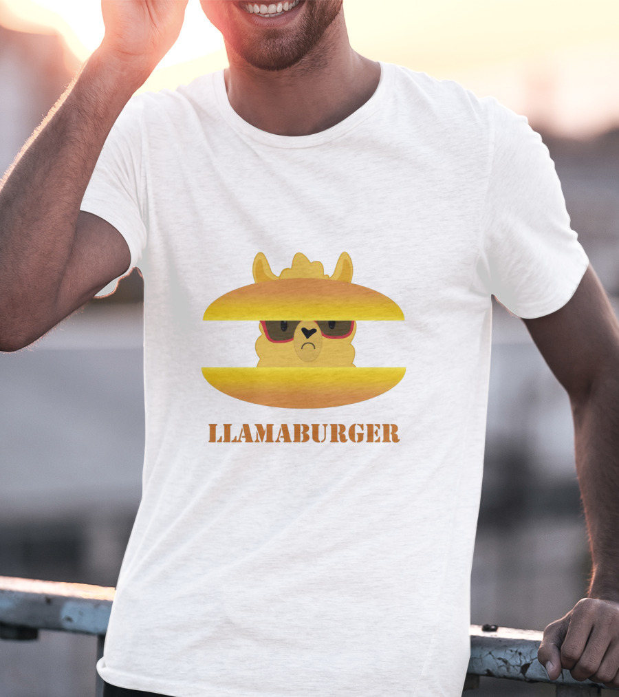 LLAMABURGER Sad Llama With Glasses Between Burger Pieces T-Shirt