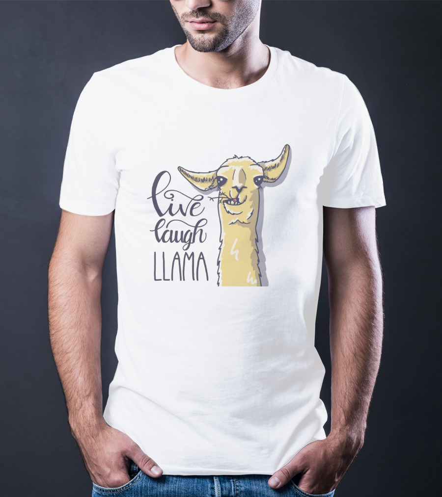 Live Laugh Llama Cartoon Illustration With Whimsical Llama Sketch T-Shirt