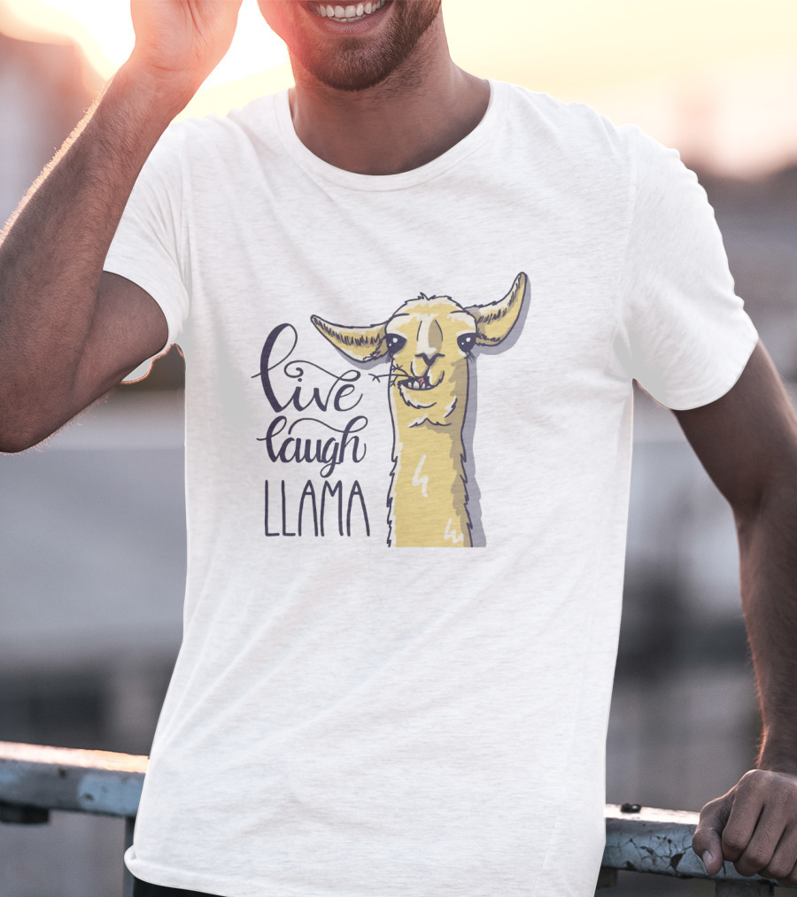 Live Laugh Llama Cartoon Illustration With Whimsical Llama Sketch T-Shirt