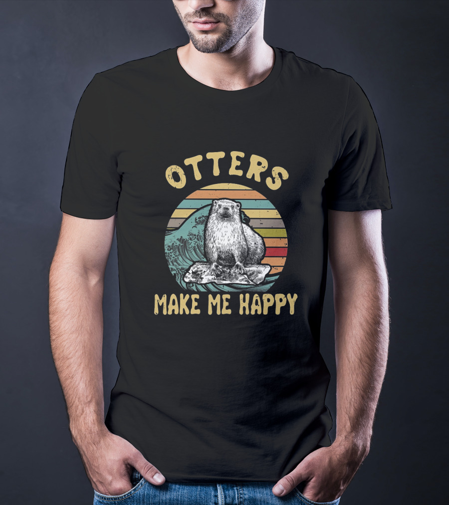 Otters Make Me Happy Vintage Wave T-Shirt