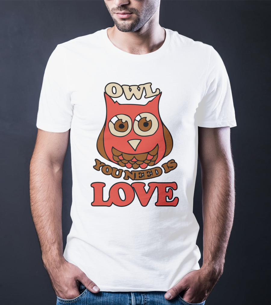 Owl You Need Is Love Retro Owl Design With Bold Love Text T-Shirt