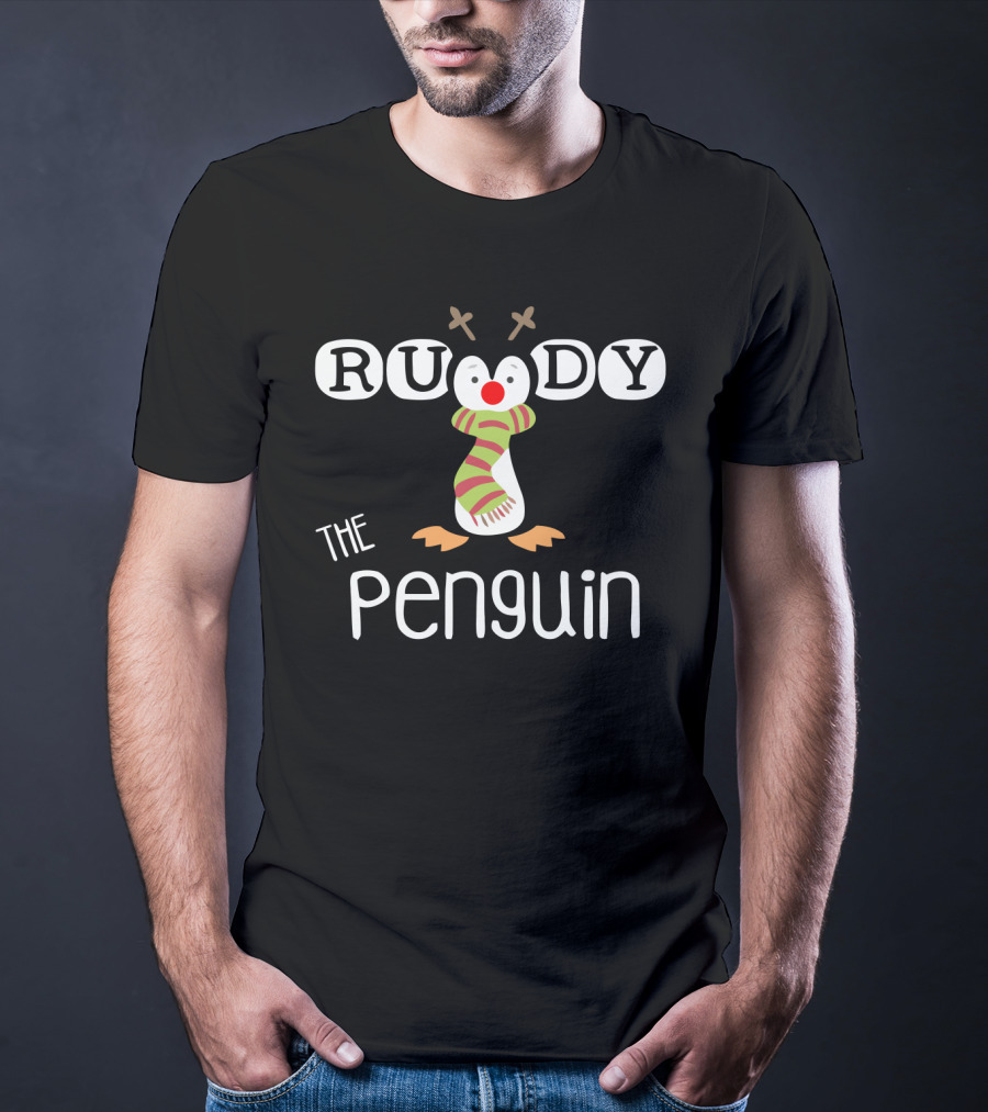 Rudy The Penguin With Antlers And Scarf Holiday T-Shirt