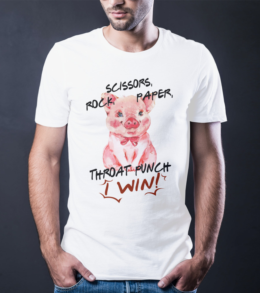 Scissors Rock Paper Throat Punch I Win Cute Pig Watercolor T-Shirt