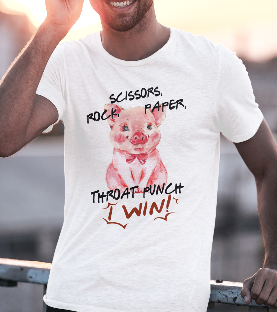Scissors Rock Paper Throat Punch I Win Cute Pig Watercolor T-Shirt