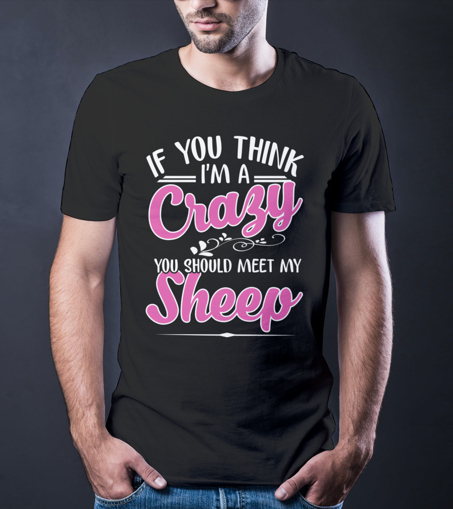 If You Think I'm A Crazy You Should Meet My Sheep Playful Text T-Shirt