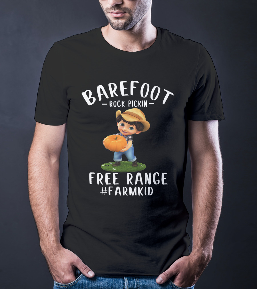 Barefoot Rock Pickin Free Range #FarmKid Pumpkin Patch Scene T-Shirt